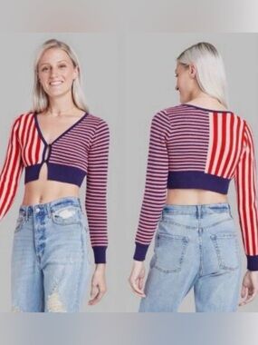 NEW! wild fable Red Multi Striped Cropped Cardigan